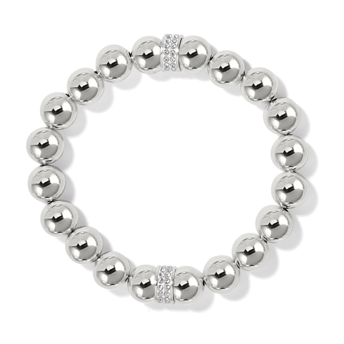 Meridian Stretch Bracelet featuring bold silver-plated beads and two crystal-pave stations.