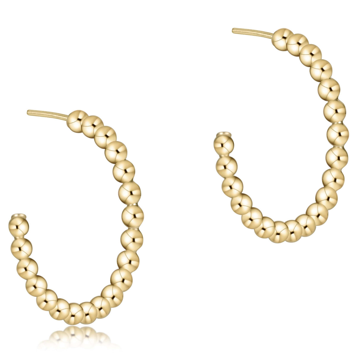 Pair of 1.25-inch gold-filled post hoop earrings featuring 4mm polished beads.