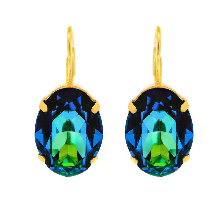 Antique gold oval surgical steel hoop earrings with high-quality crystals