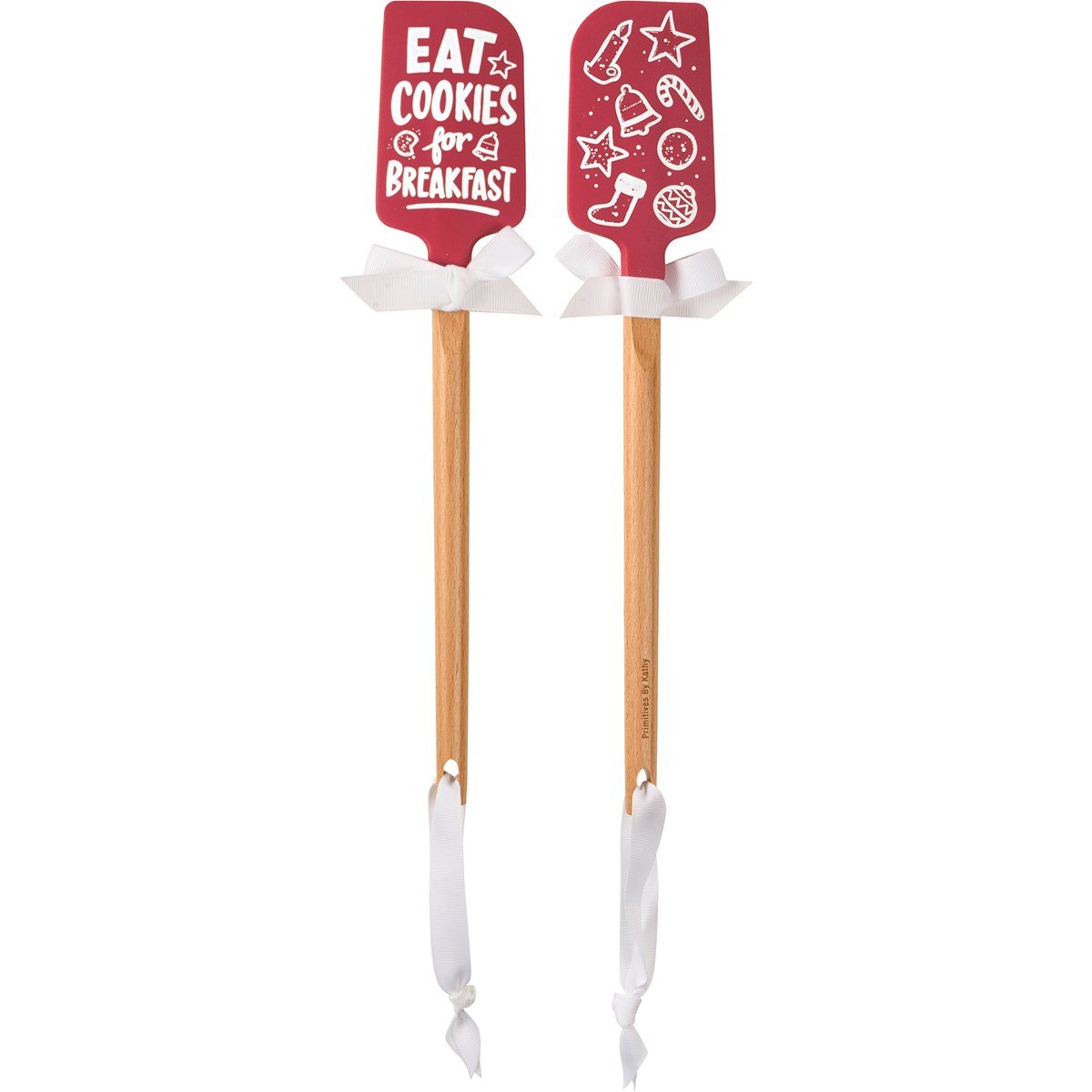 Wood-handled silicone spatula with red Christmas-themed head.