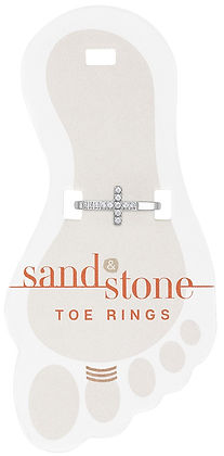 Sand & Stone silver-tone toe ring featuring a small cross design set with clear crystals.