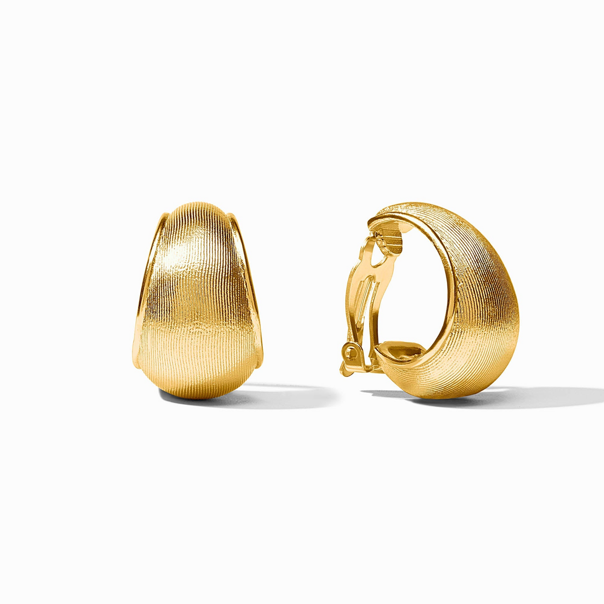 Pair of 24K gold-plated Cobblestone Hoop Clip earrings with a textured, ribbed finish.