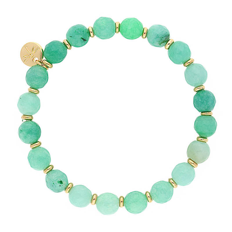 Lizas Beaumont Natural Bracelet with green faceted stones and gold-tone spacers and charm.
