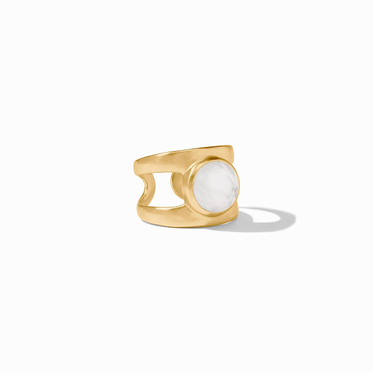 Adjustable Laguna Stone ring with imported glass stone set in a polished gold-tone band.