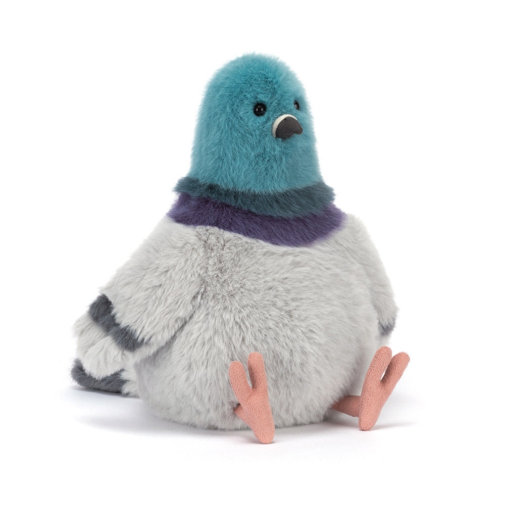 Strutton Pigeon plush toy in beige polyester with hard eyes, sitting silhouette measuring 7 inches high.