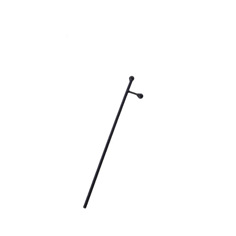 Single black metal Mini Gallery Display Stake with a branched top and ball finials.