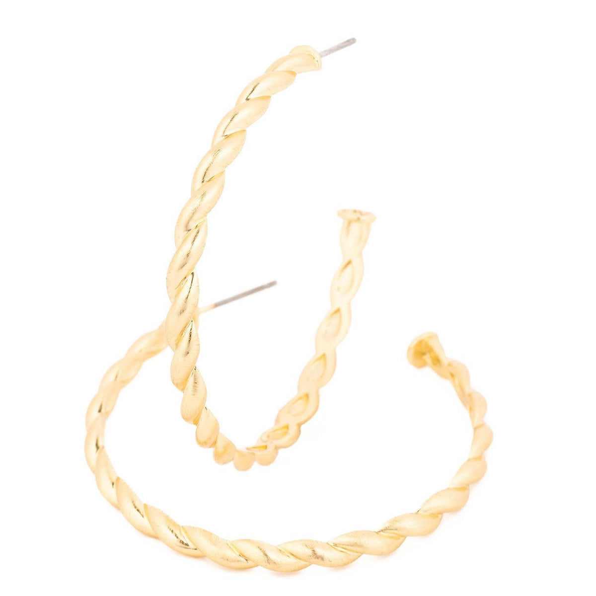 Gold hoop earrings with a smooth circular silhouette.