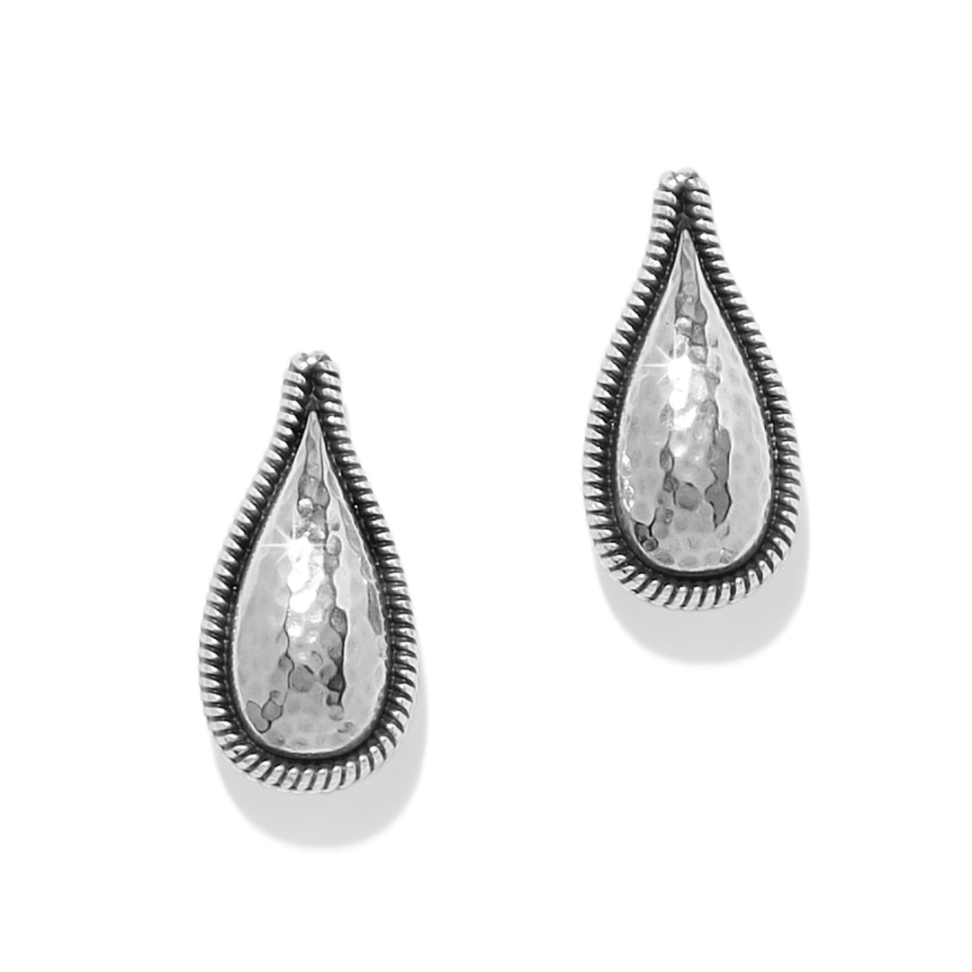 Silver-plated post earrings with flat disc backs measuring half-inch wide.