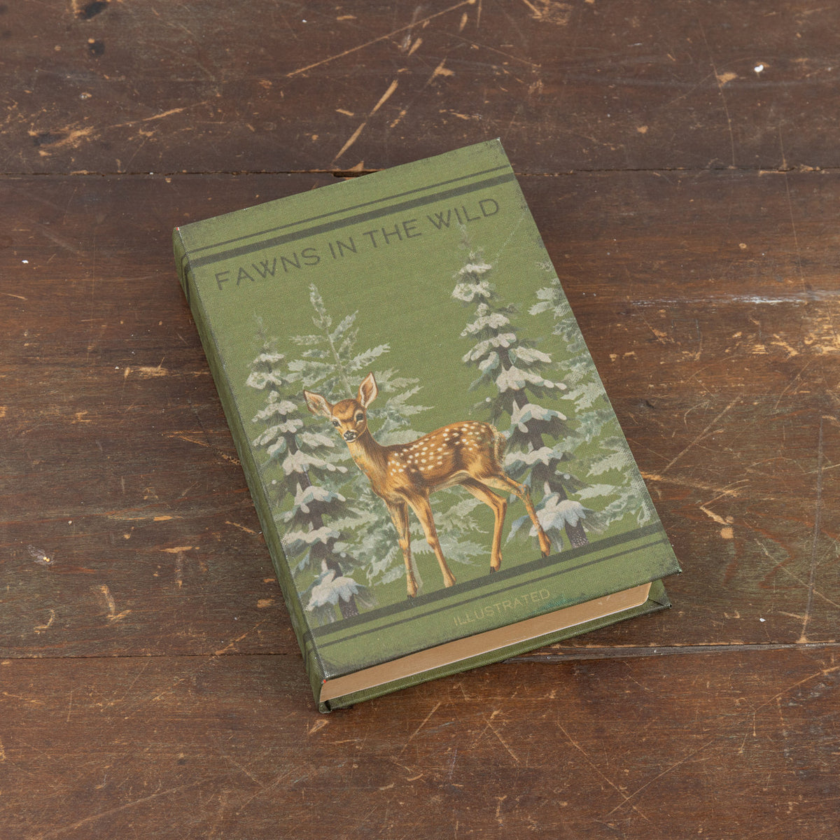Fawns in the Wild Journal featuring a wood cover with an illustration of deer.