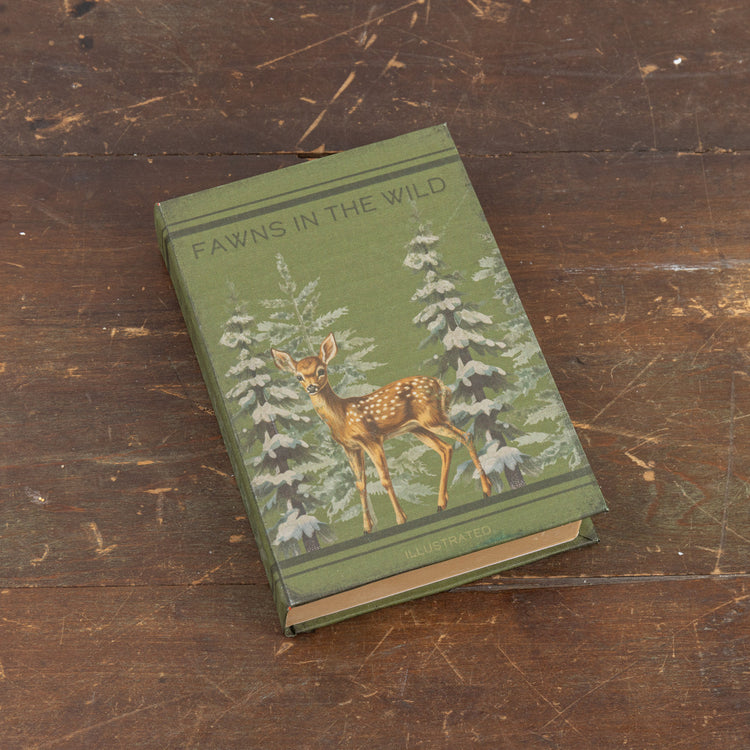 Fawns in the Wild Journal featuring a wood cover with an illustration of deer.