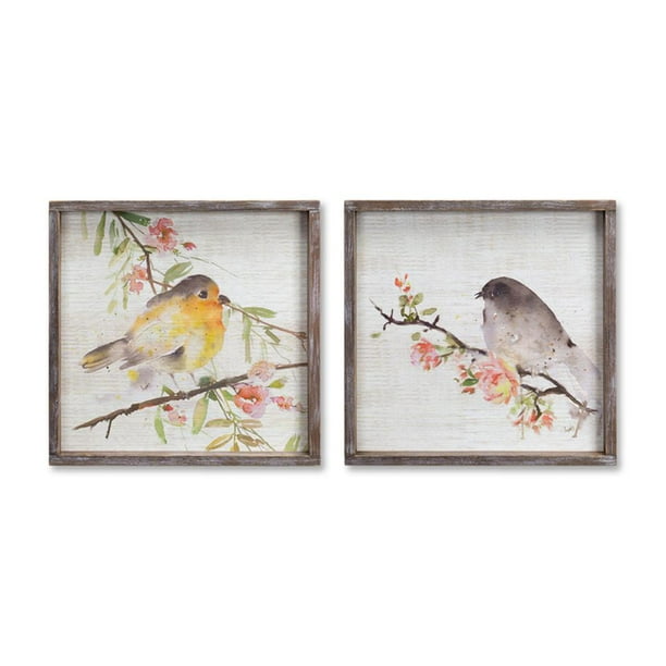 Square framed plaque featuring a bird silhouette on a neutral background.