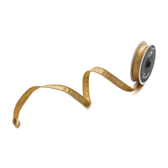 .75-inch wired velvet ribbon with a luster finish in solid color.