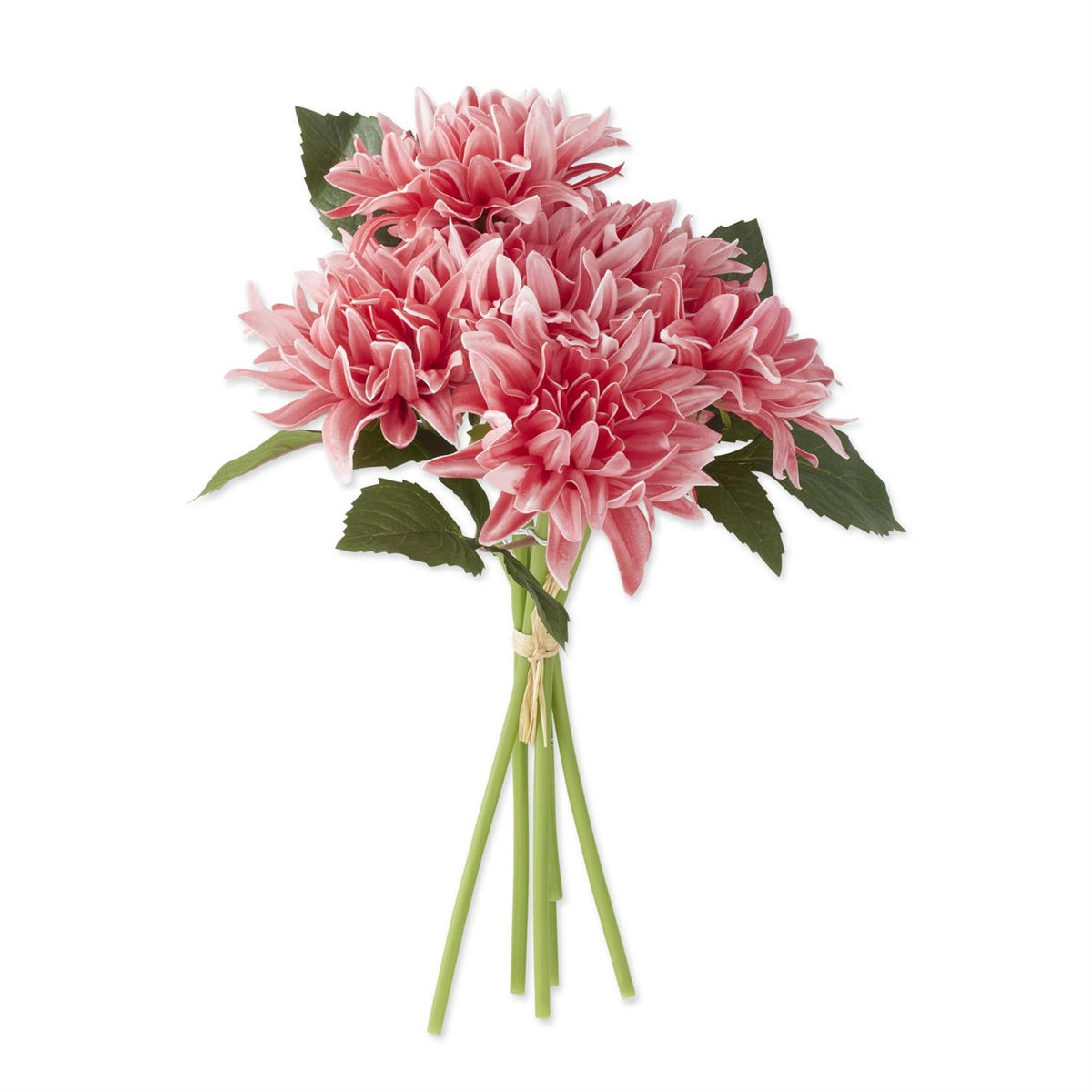Bundle of twelve-inch realistic touch dahlia flowers in purple PU material with wire stems.