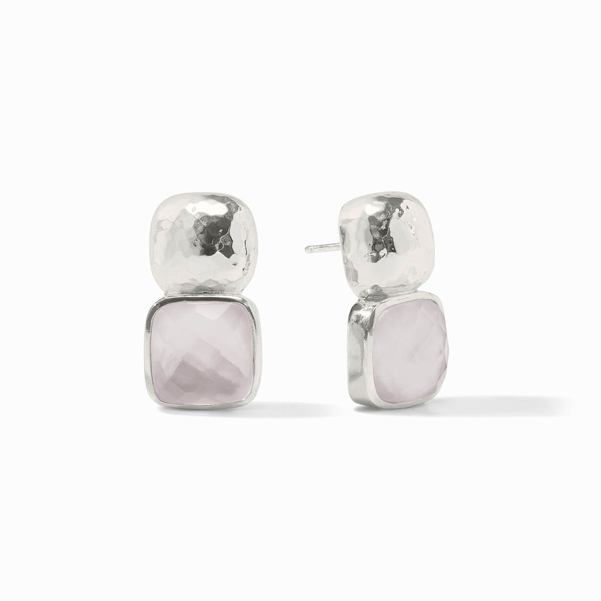 Silver plated stud earring with iridescent clear crystal gemstone