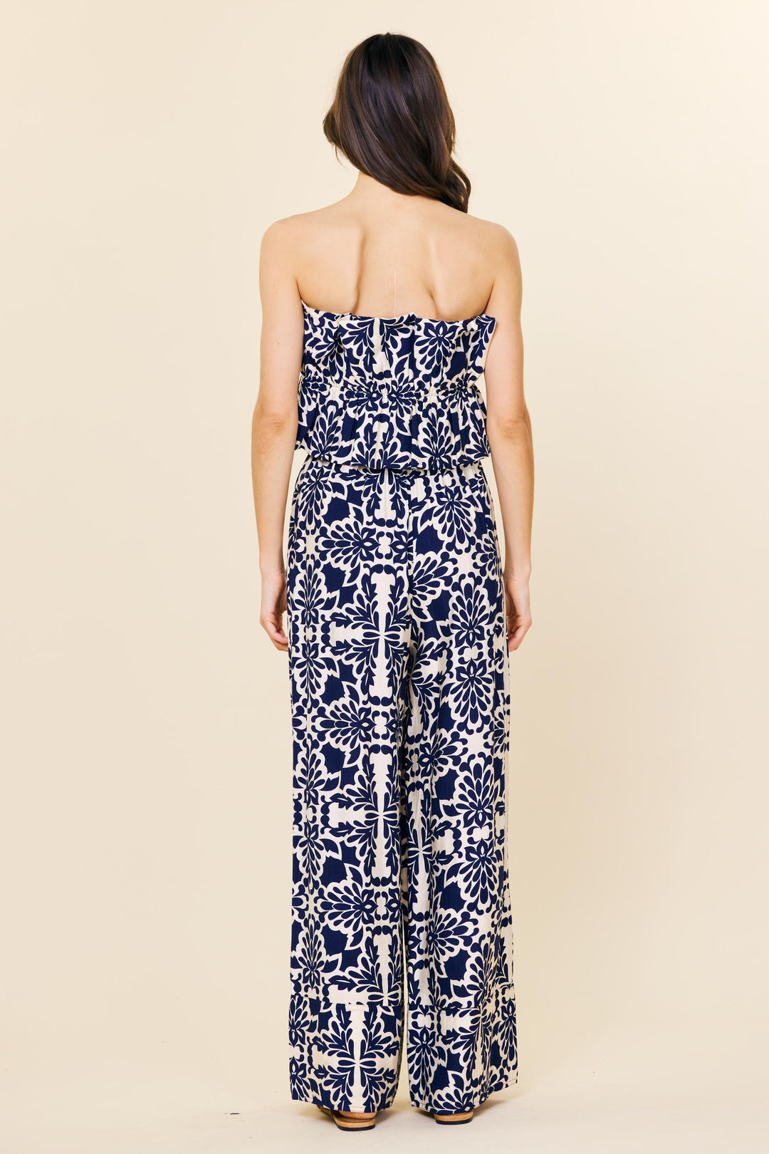 Avery Printed Wide Leg Strapless Jumpsuit