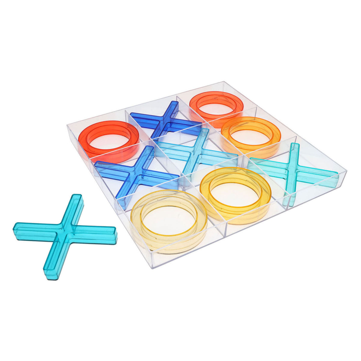 Transparent plastic Tic Tac Toe game board with grid lines.