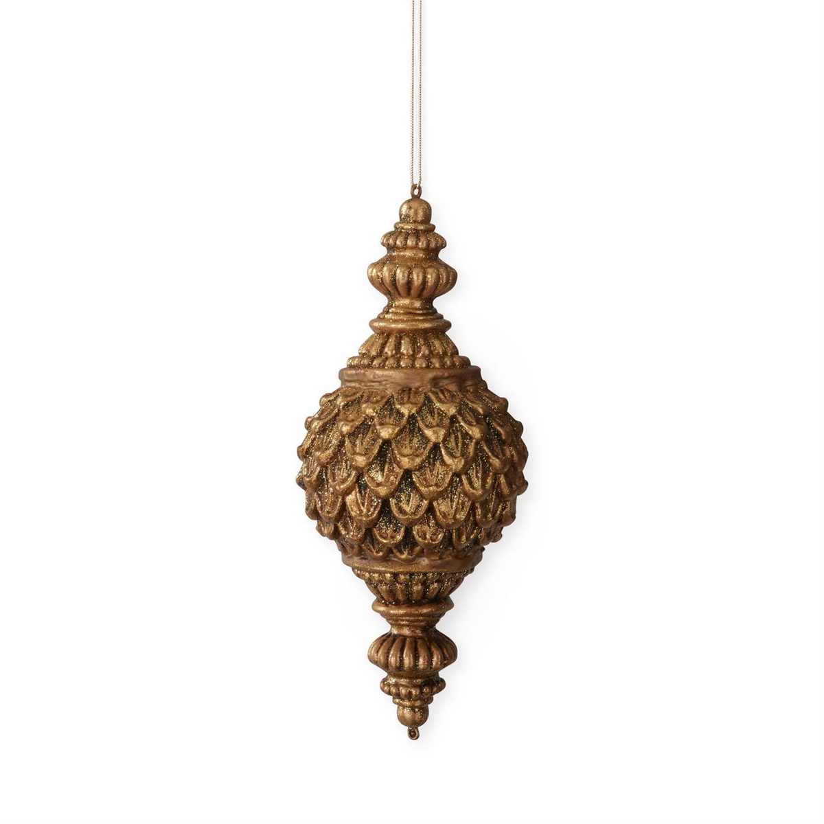 10-inch gold artichoke finial shatterproof ornament with detailed layered scales.