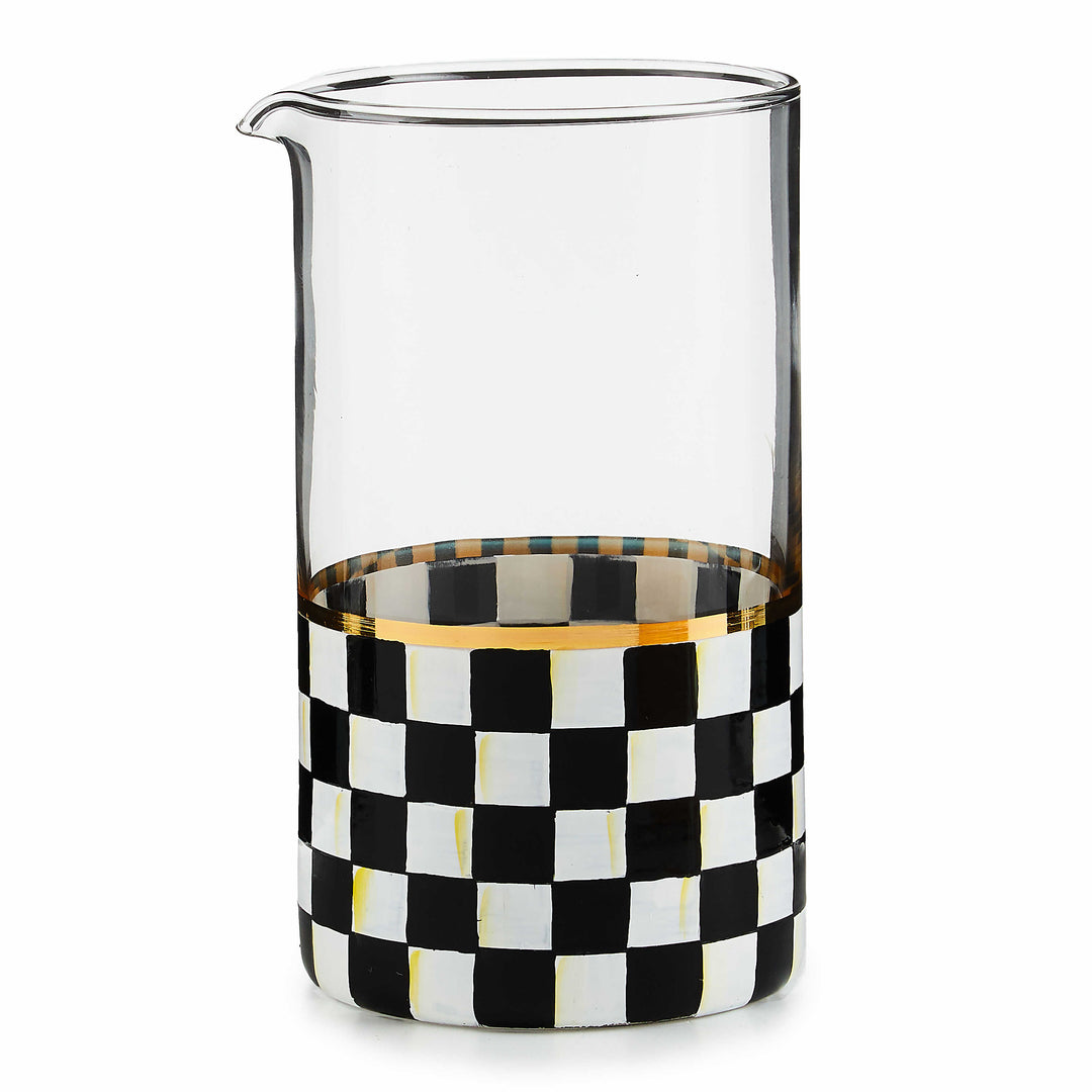 Hand-painted Courtly Check mixing glass with gold lustre embellishment.