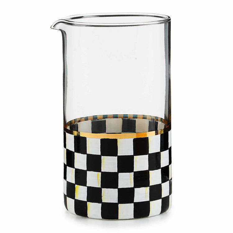 Hand-painted Courtly Check mixing glass with gold lustre embellishment.