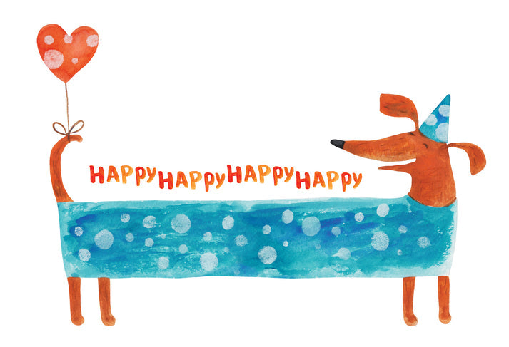 Glitter birthday card featuring a dachshund with the text 'Happy Birthday to you!'