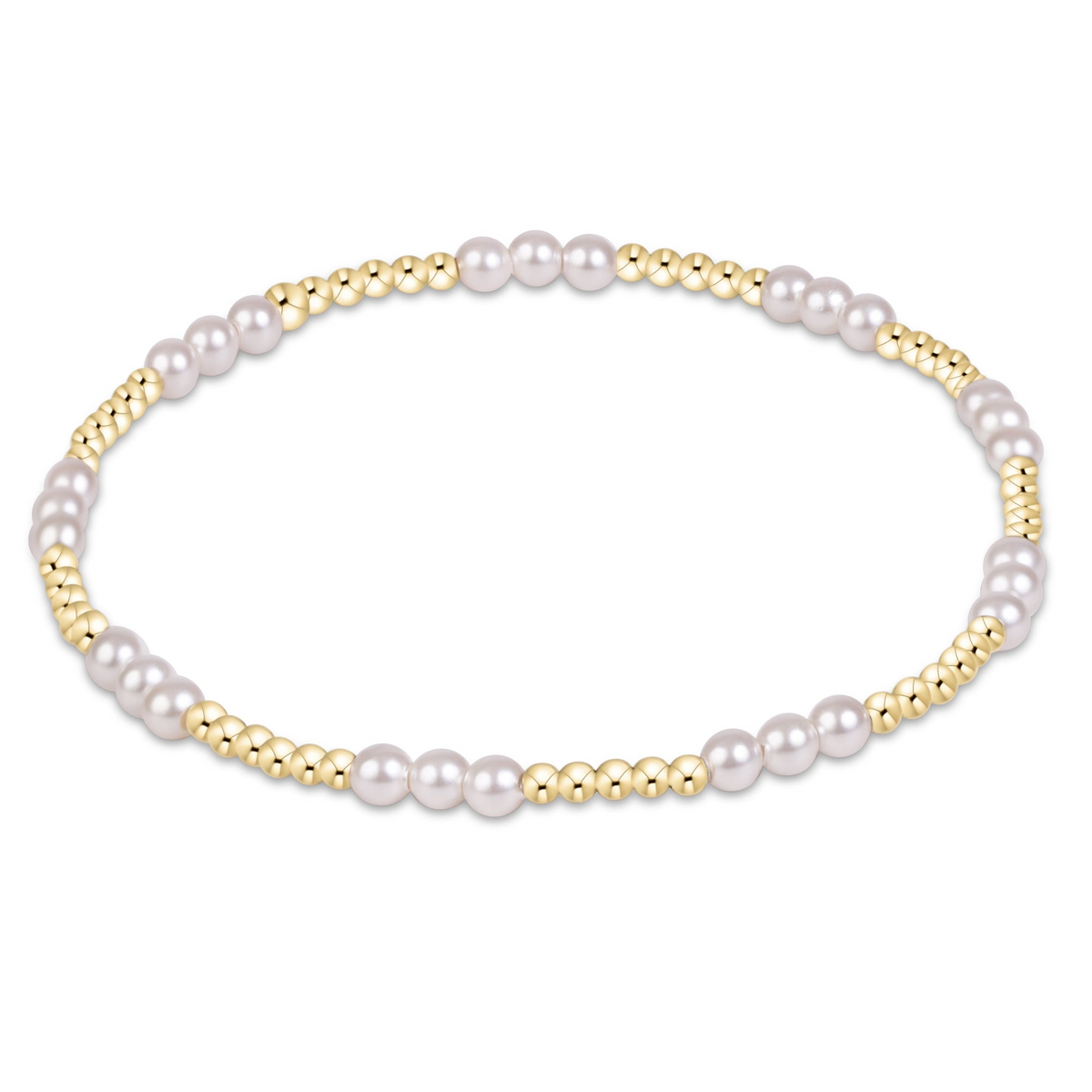 Joy Pearl 3mm Bracelet featuring alternating 14kt gold-filled beads and white pearl crystals.