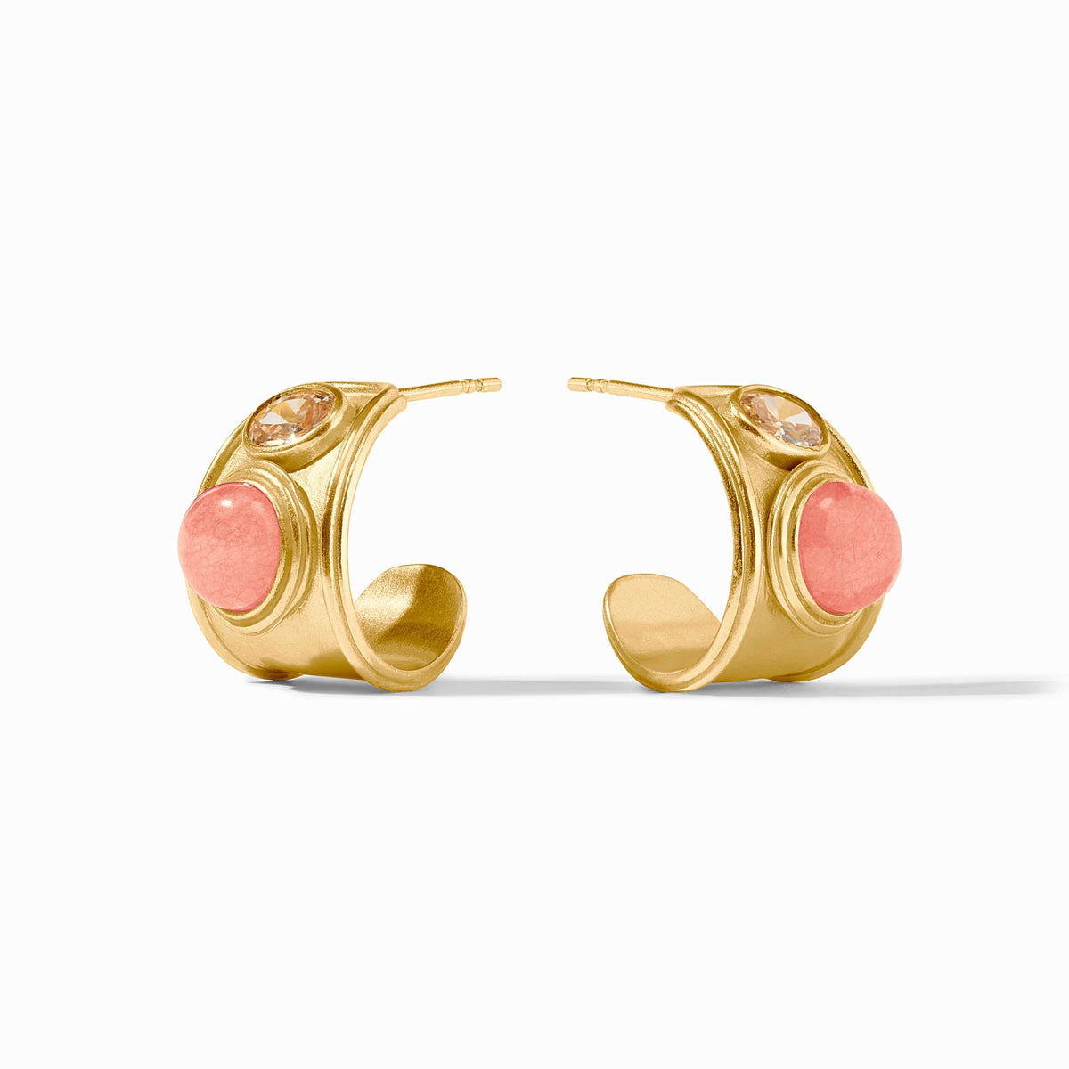 Portofino Stone Hoop earrings featuring a jade stone set in 24K gold-plated brass with imported glass accents.