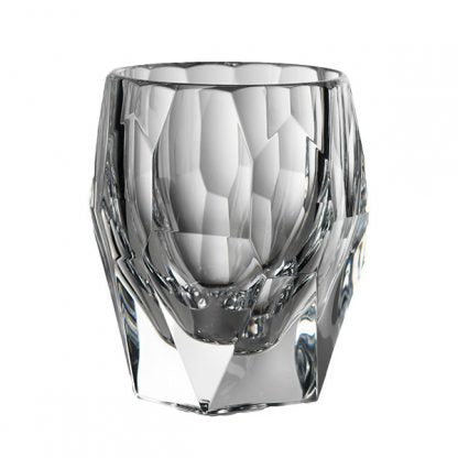 Clear crystal Milly tumbler with faceted geometric pattern and thick base.