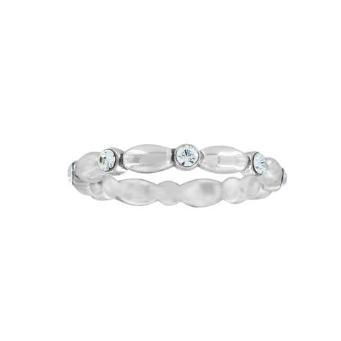 Silver plated stackable ring featuring a Swarovski crystal accent with a polished finish.
