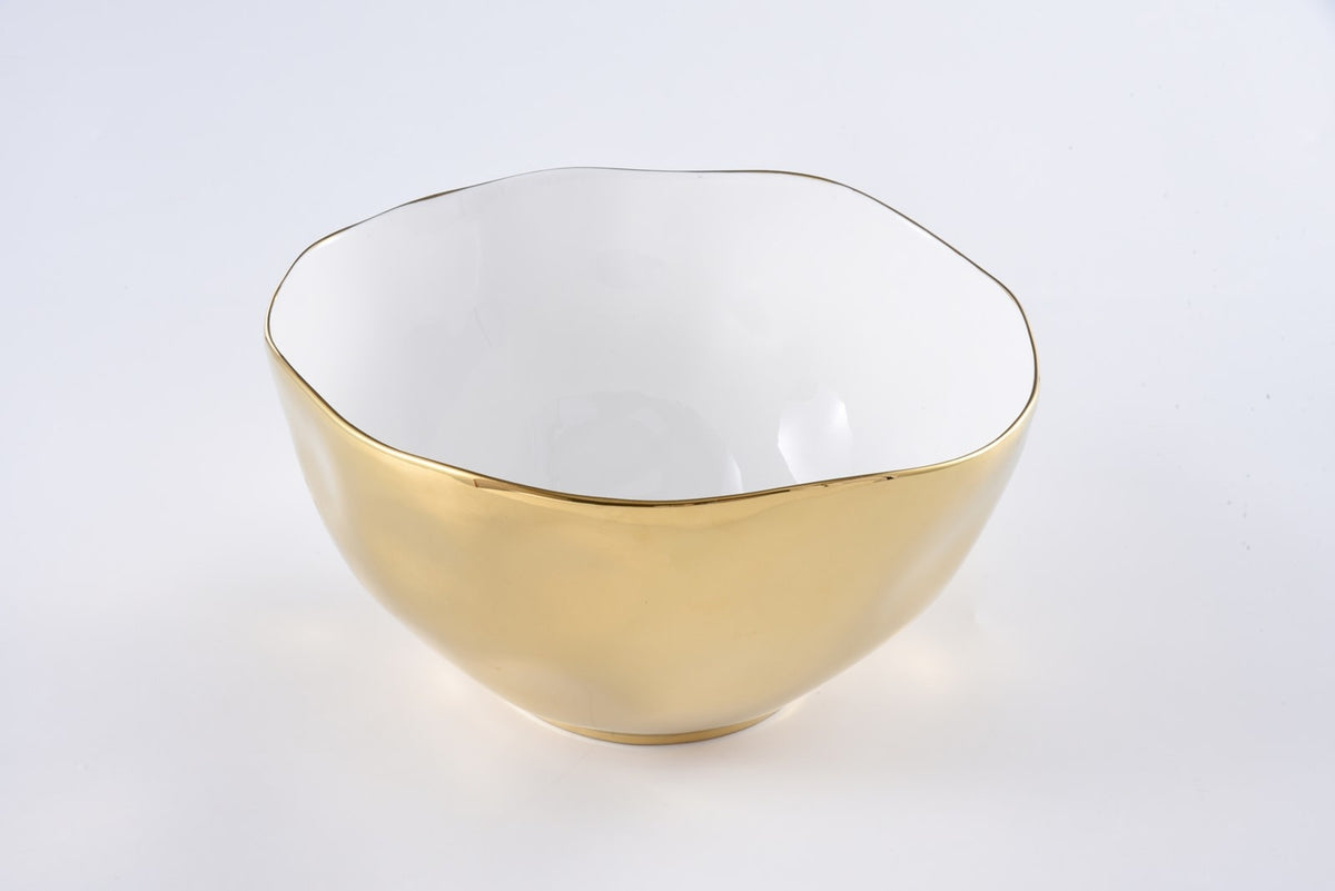 Extra Large bowl in Moonlight white high-fired porcelain with gold titanium accents.
