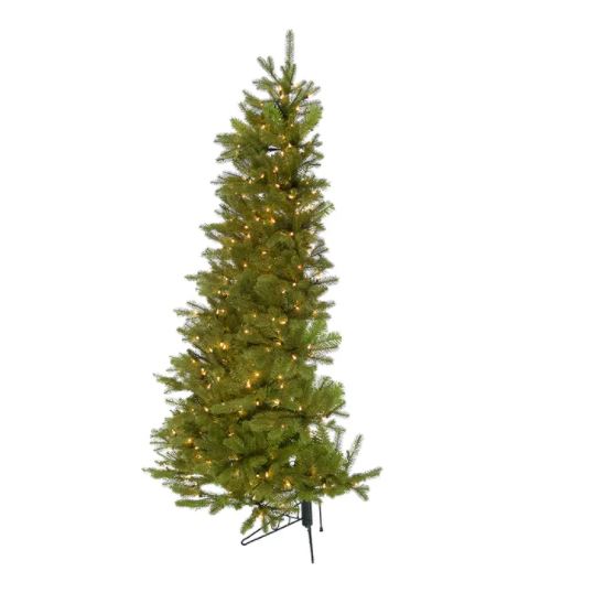 Pre-lit artificial pine half tree with stand in green