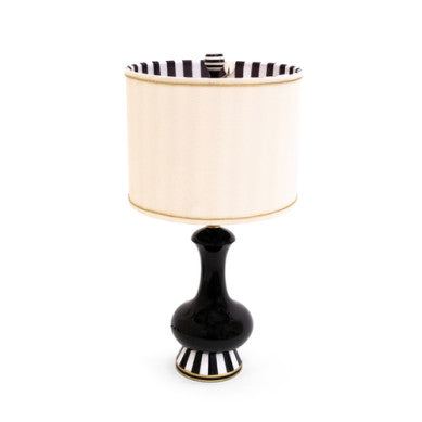 Eclipse table lamp with resin-coated steel base and softback shade featuring internal stripe detail