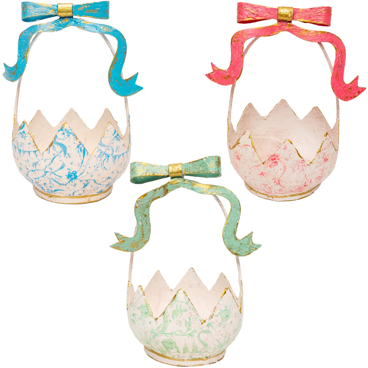 Chinoiserie Easter basket with floral patterns in a stand-alone design.