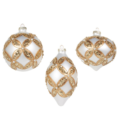 Glass white ornament with gold embellishments