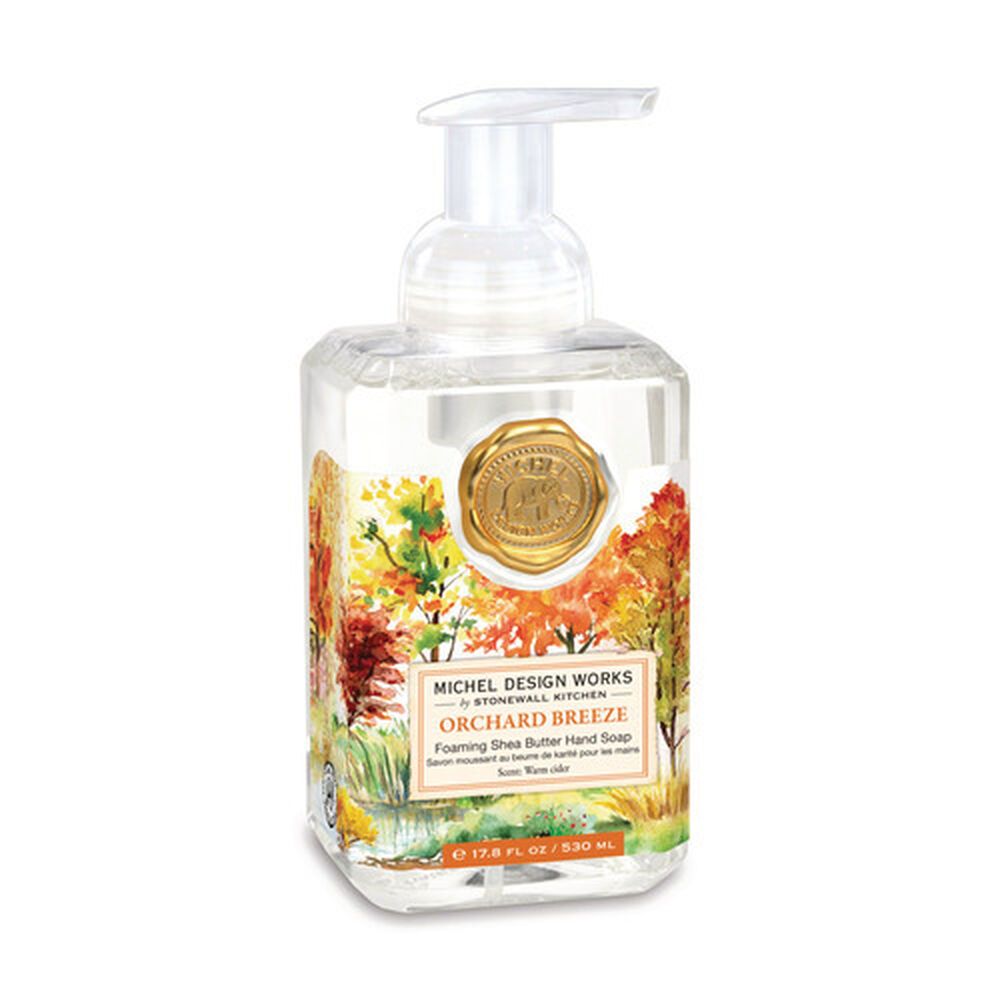 Foaming hand soap dispenser with a white bottle body.