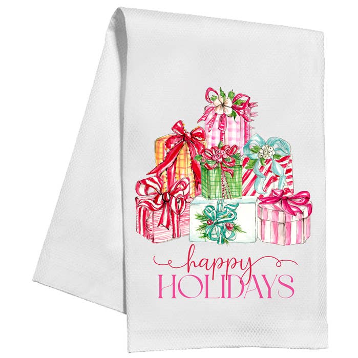 Black cotton kitchen towel with white text reading 'Remember as Far as Anyone Knows We Are a Nice & Normal Family'.