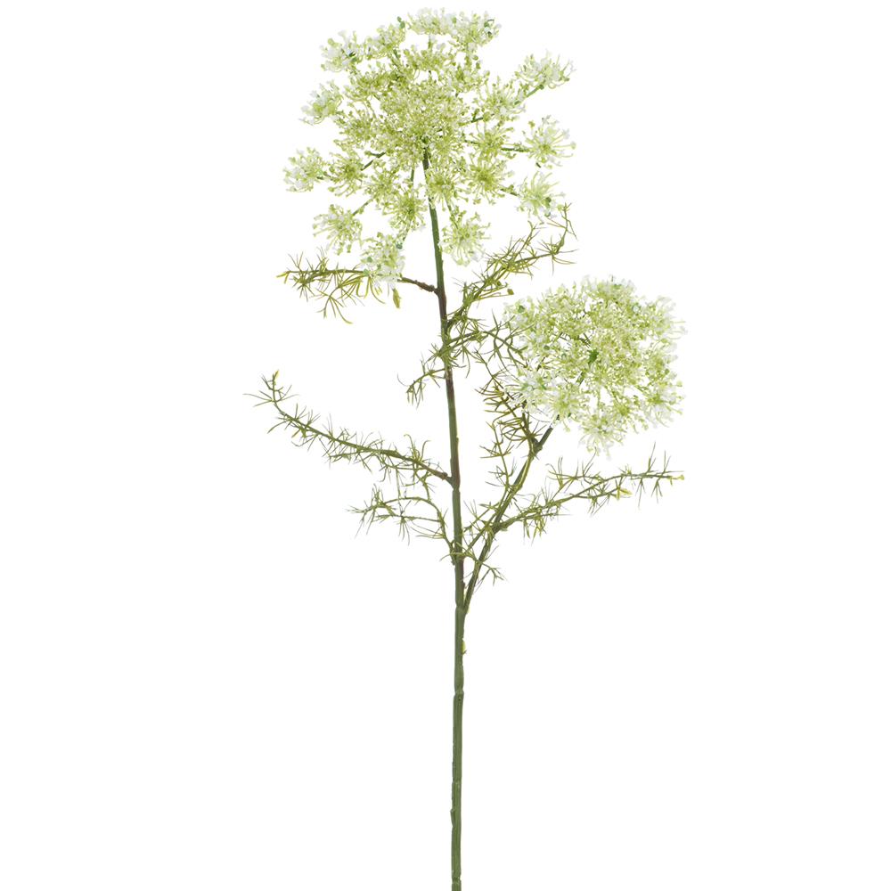 Cream-colored Queen Anne's Lace spray with a natural floral arrangement on an artificial stem.