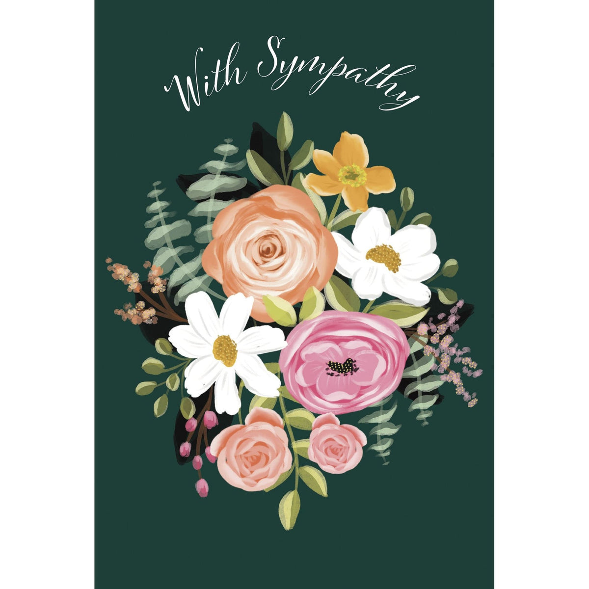 Sympathy floral bunch with foil-wrapped stems featuring white flowers.