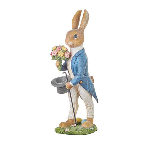 Multicolor resin dapper rabbit figurine with a whimsical pose.