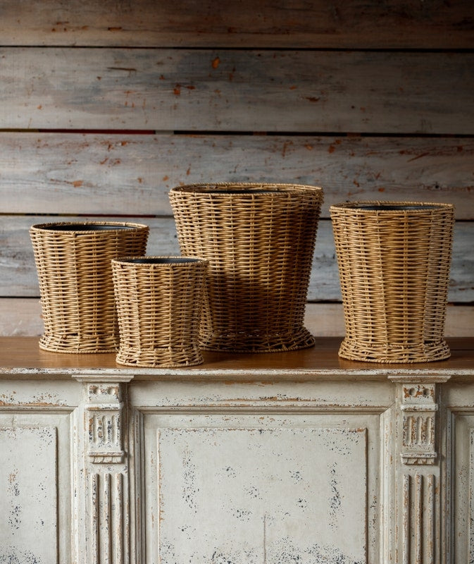 Poly Weave Field Flower Bucket in natural woven texture with a tapered cylindrical silhouette.