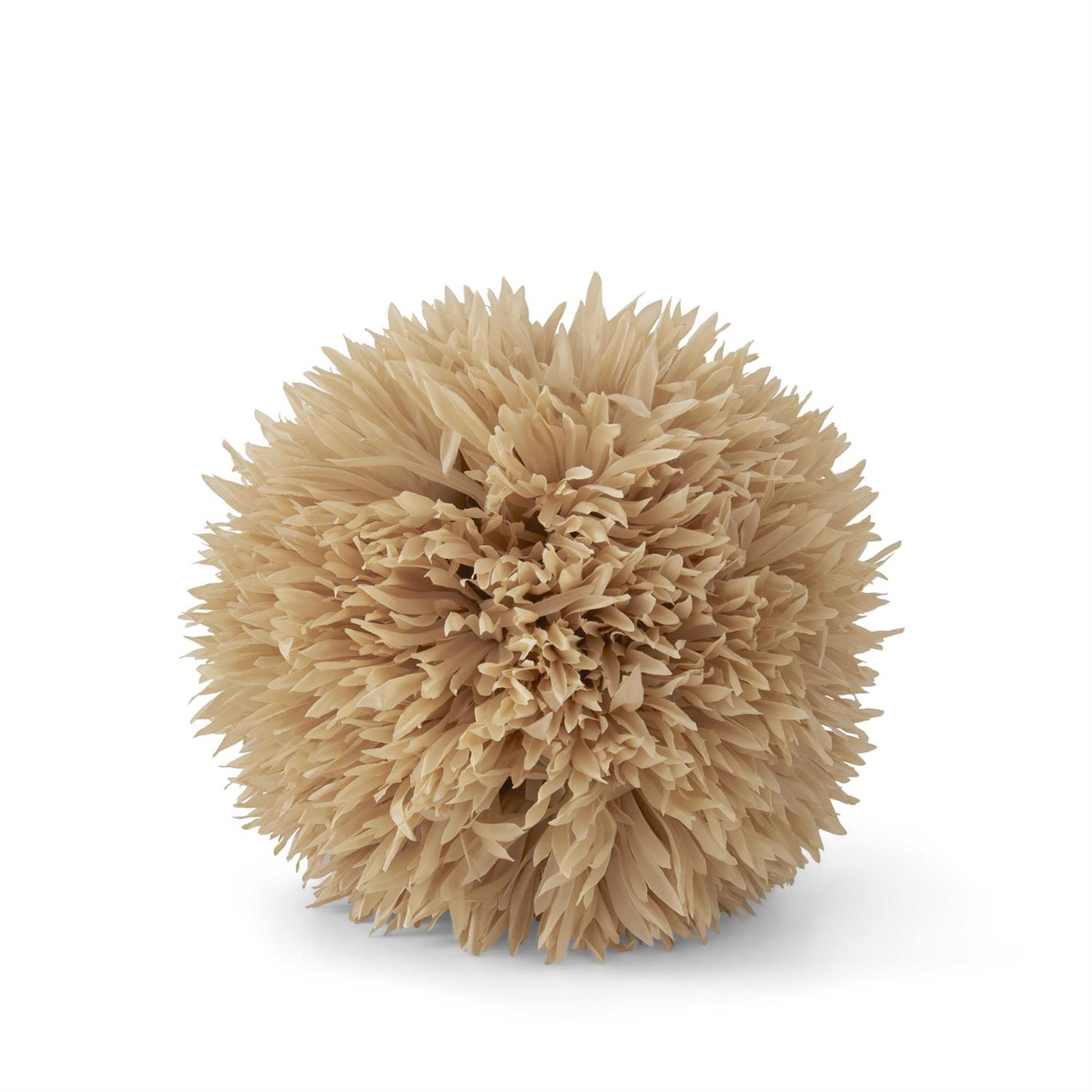 Tan Allium Ball decorative sphere with textured fabric petals in a neutral beige tone.