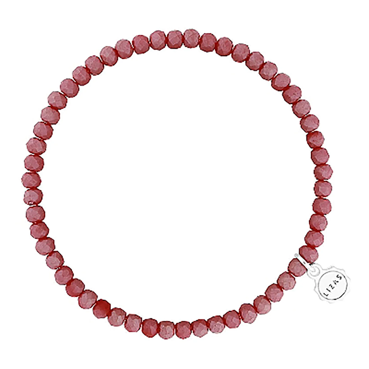 Lizas Quadro Big Bright Colours Bracelet featuring faceted red crystal beads and a silver logo charm.