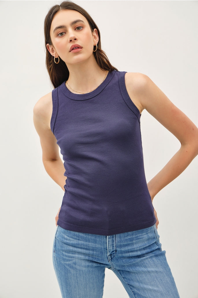 Maddison Basic cotton tank top in garment-dyed heather grey with a round neck and relaxed silhouette.