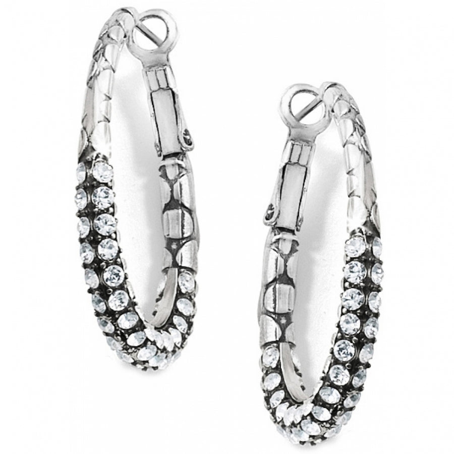 Silver-plated Pebble Pave Hoop Earrings with fine quality crystals and lever back closures.