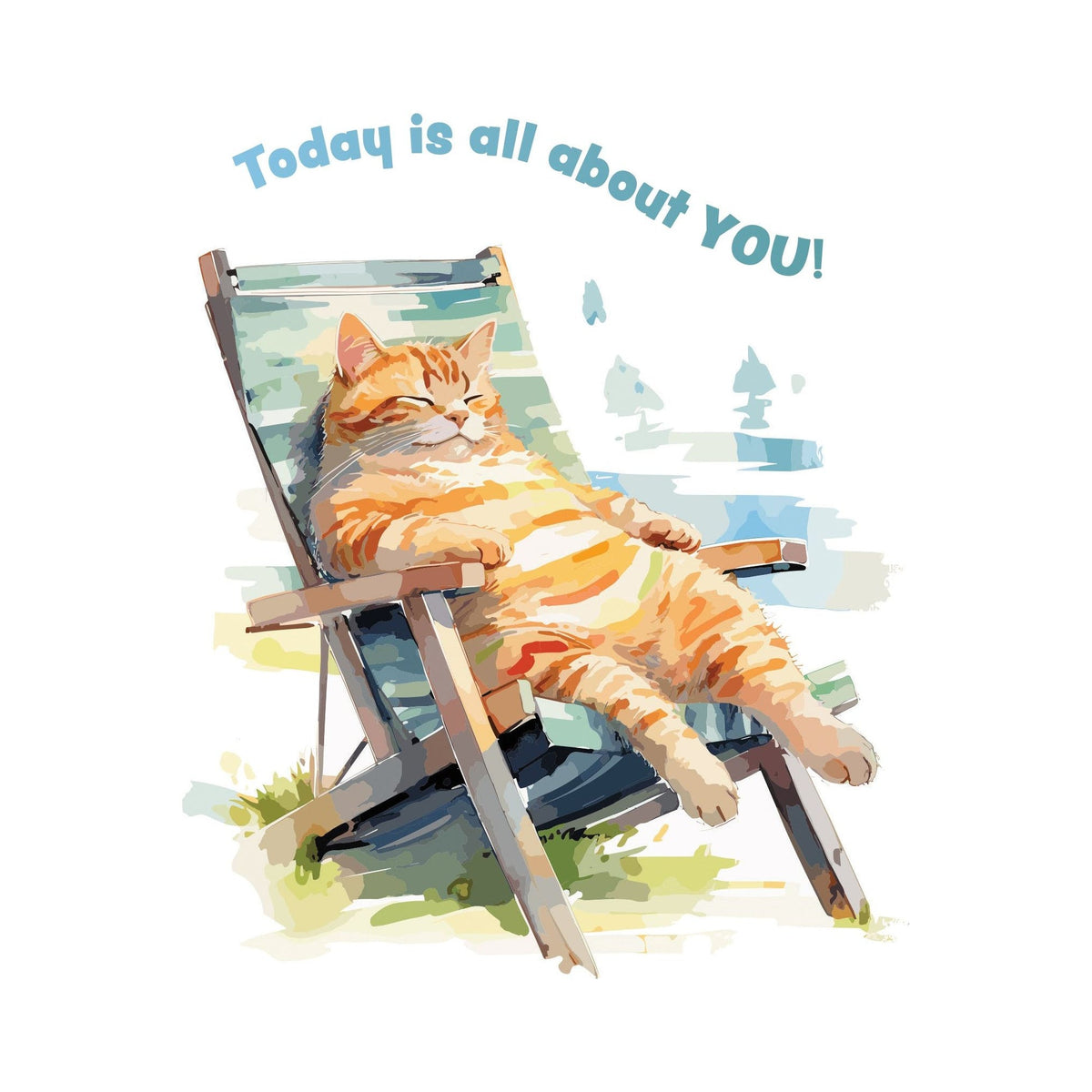 Birthday Lounging Cat mug with embossed text reading 'Today is all about YOU!' and 'Happy Birthday' on a white ceramic surface.