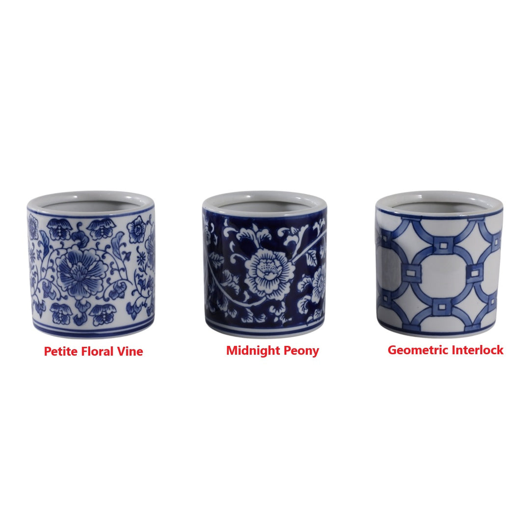 4 in. Blue/White Ceramic Chinoiserie Pencil Cup - Sold Individually