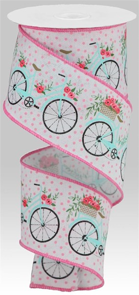 White multi-color polyester bicycle-themed fabric swatch with printed bike graphics.