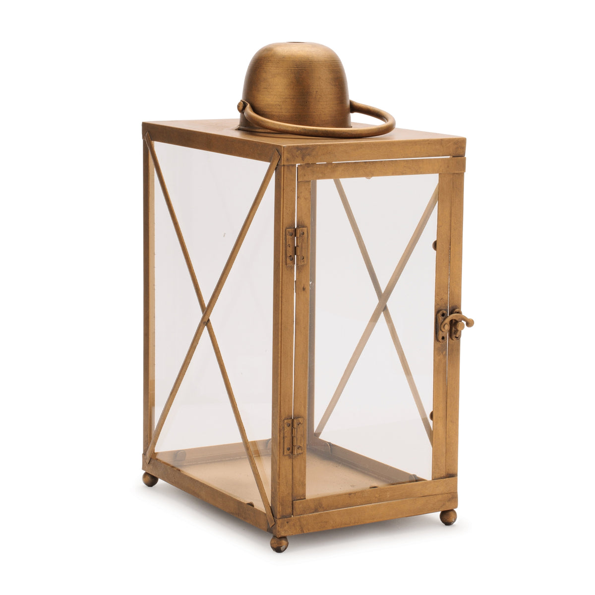 Metal lantern with glass panels