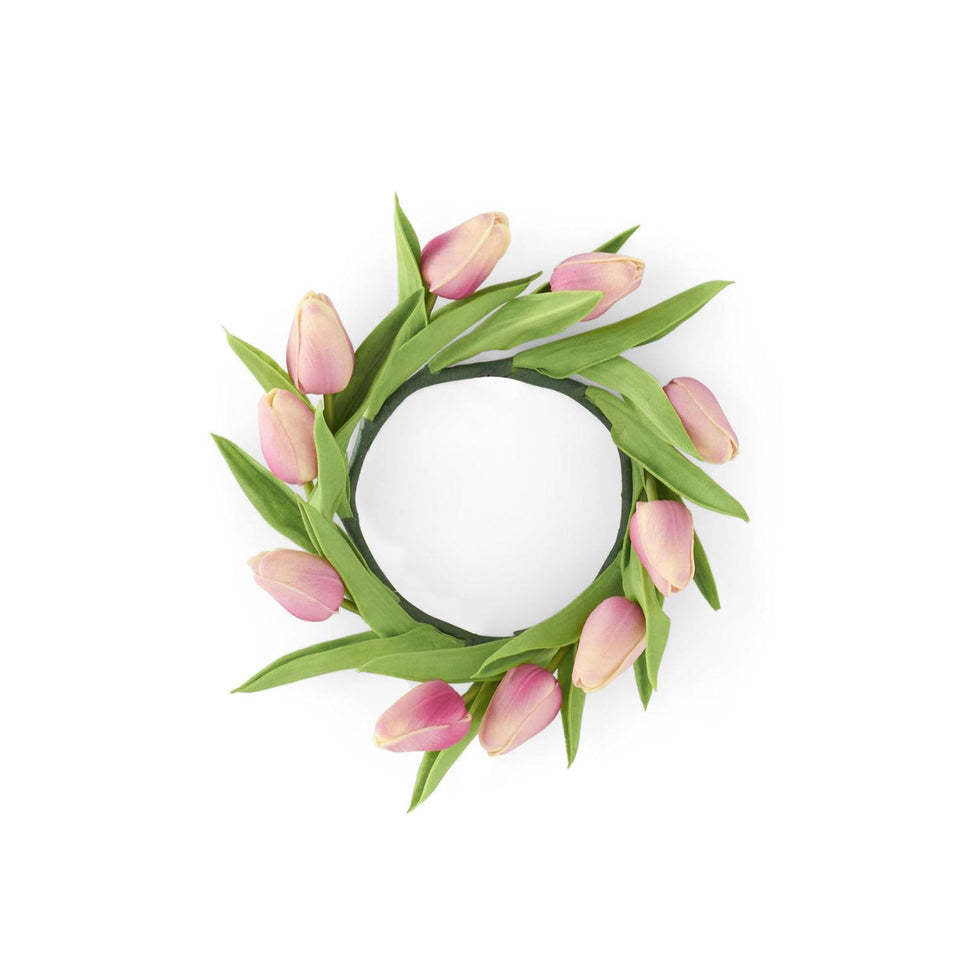Ten-inch real touch mini tulip candle ring in PU material with a smooth silhouette and inner diameter of 4.75 inches.