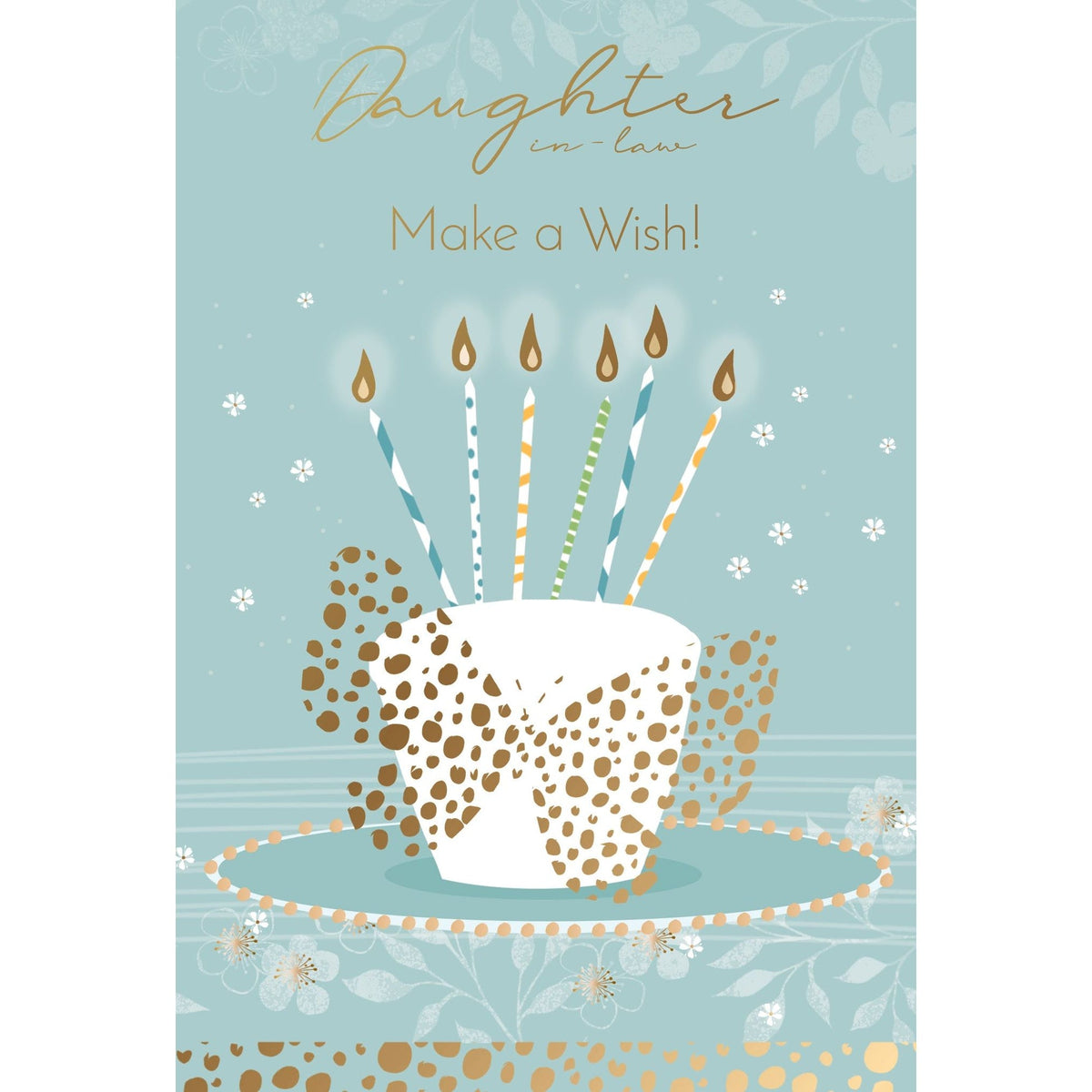 Occasion-BD cupcake with glitter foil wrapper reading Daughter in Law Make A Wish and Happy Birthday