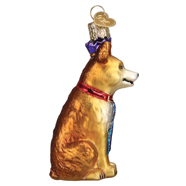 Wooden dog ornament with a smiling face silhouette in natural finish.